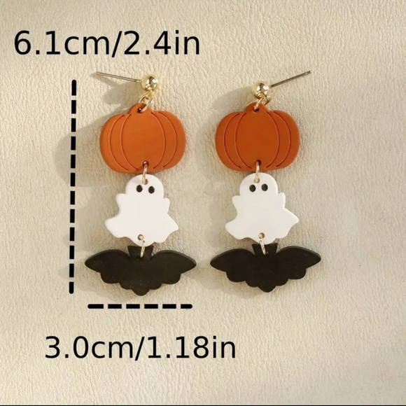 Pumpkin, Ghosts & Bats Dangle Earrings, NEW! - Picture 3 of 3